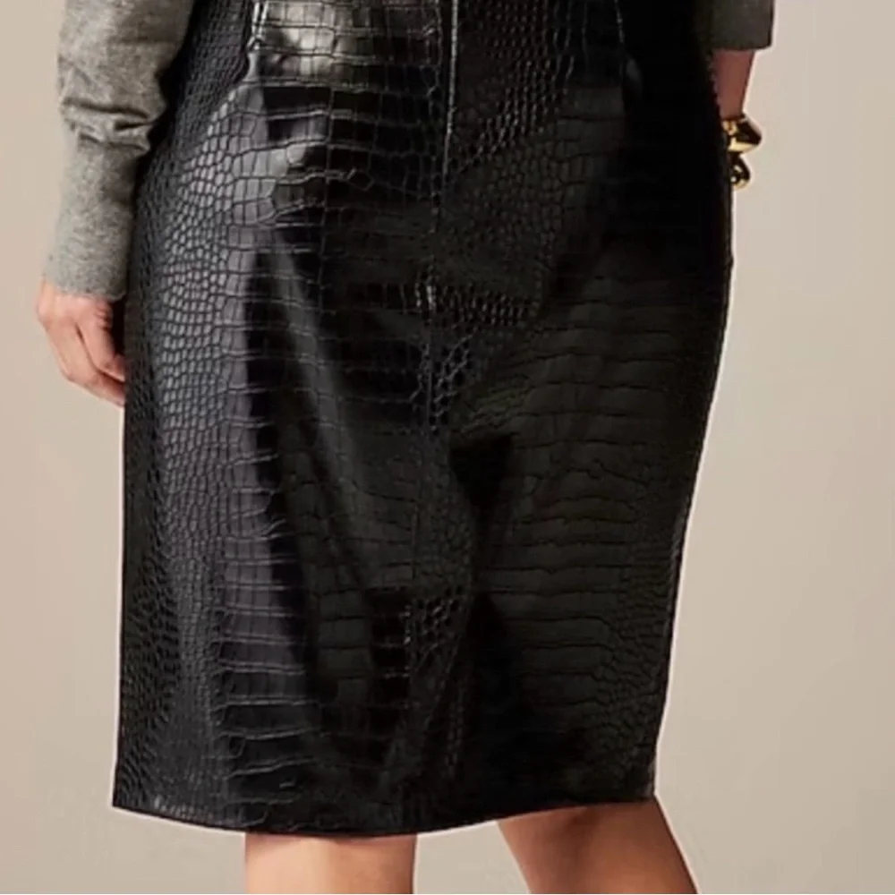 J Crew Black Croc-Embossed Pencil Skirt